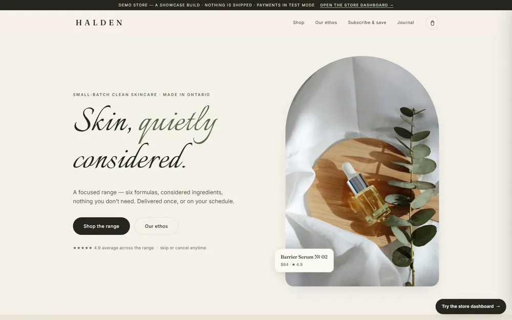 Halden — skincare e-commerce website