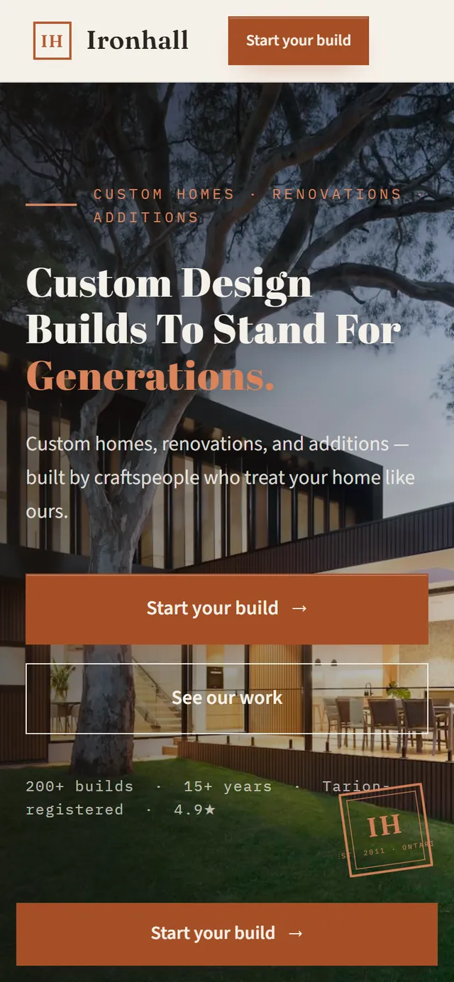 Ironhall Construction demo website on mobile