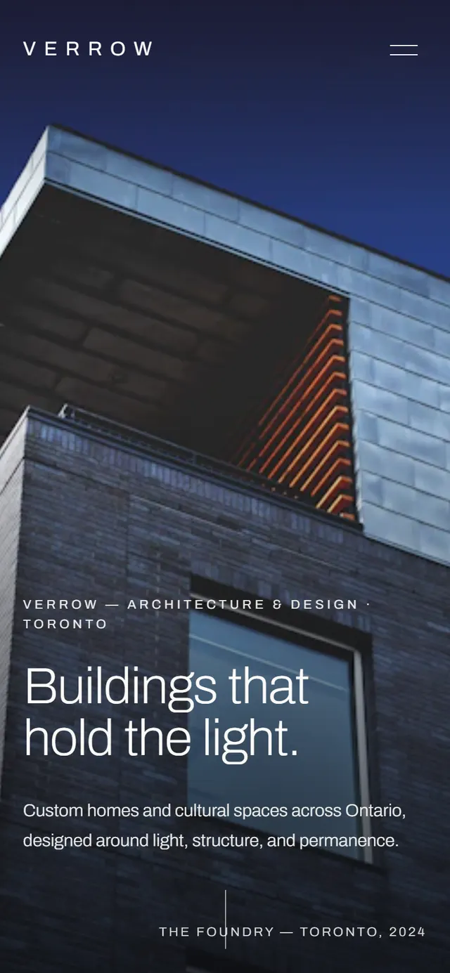Verrow demo architecture studio website on mobile